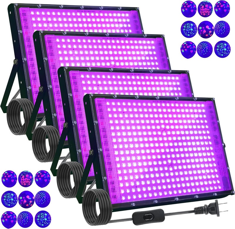 Arckarling 4 Pack 300W Blacklight 336 LEDs, UV Lamp Black Lights for Glow Party, 395nm, IP65 Outdoor Black Light Fixture for Halloween, Glow in The Dark Party, Fluorescent Poster Tapestry, Body Painting - Image 1